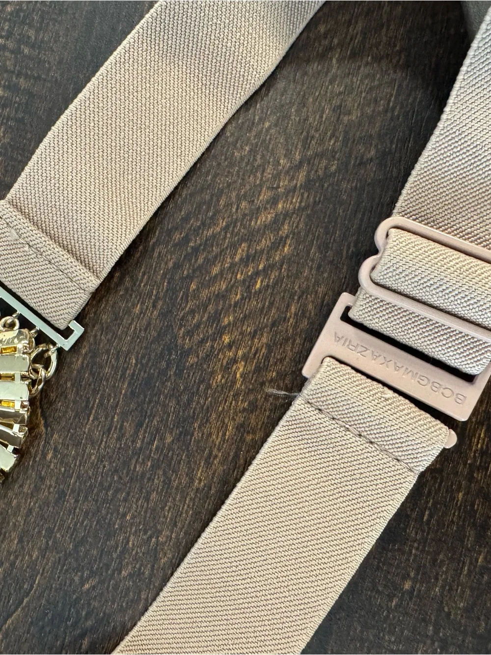 BCBGMaxAzria Beige Elastic Belt with Gold Chain and Rhinestones